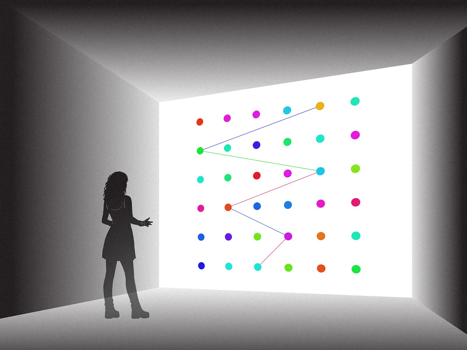 Visualization of a possible projection-based presentation of We are Time in an exhibition setting.